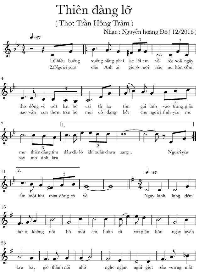 Sheet nhạc Thiên Đàng Lỡ